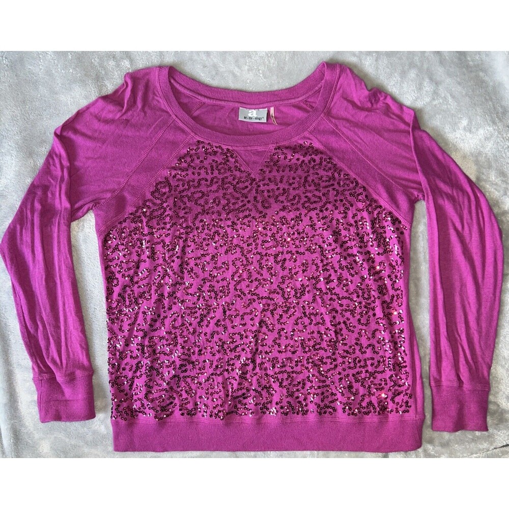 Ac-tiv-ology Womens PS Top Rayon Blnd Sequins Stretch Knit Pink Shine